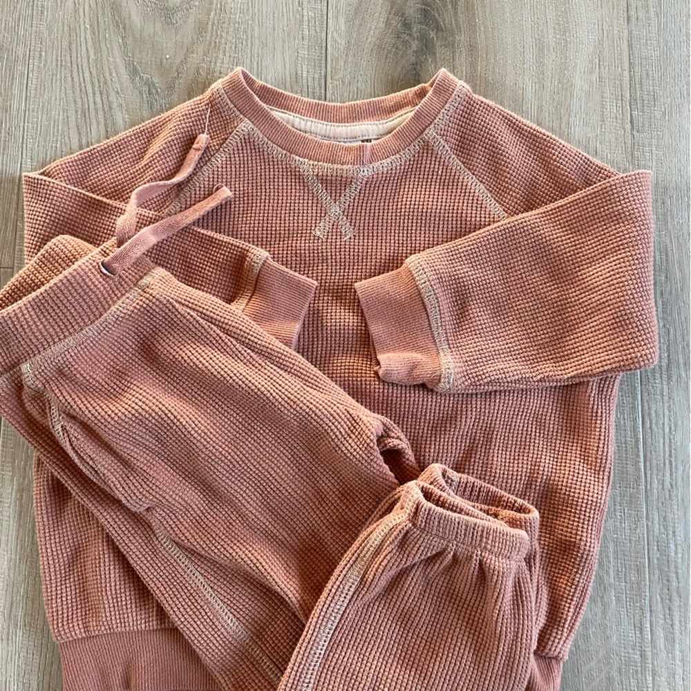 Zara matching coral waffle suit.